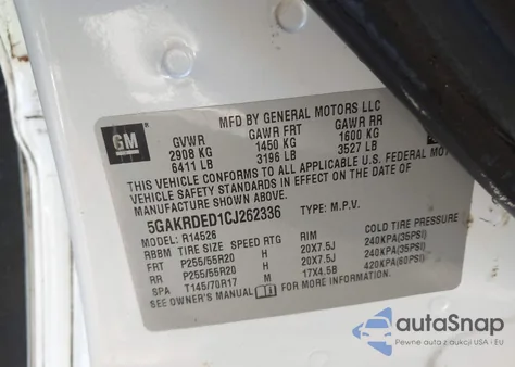 2012 Buick Enclave Premium из США, поврежденный, VIN 5GAKRDED1CJ262336